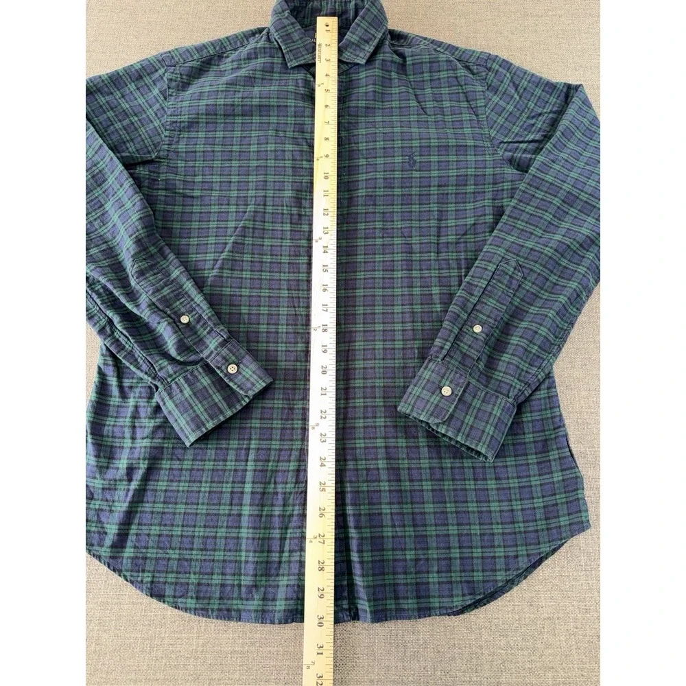 Polo Ralph Lauren Mens Blue Green Plaid Slim Fit Button-Down Shirt‎ Fits Medium